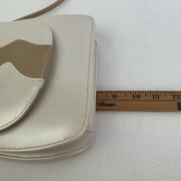 Retro Shoulder Bag Purse Clutch Small Colorblock White Gold Wave Patent Leather - Picture 12 of 16